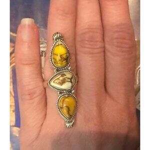 Sterling Silver Ring Three Honey Dahlia Gemstones Size 8 Handmade Unique